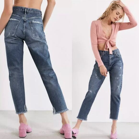 AGOLDE Riley Straight Leg Jeans in Lowdown size 29 Distressed Crop - Picture 6 of 16